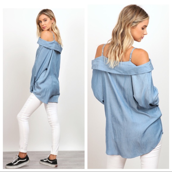 Blu Bayou Off Shoulder Button Down Shirt - Picture 4 of 5
